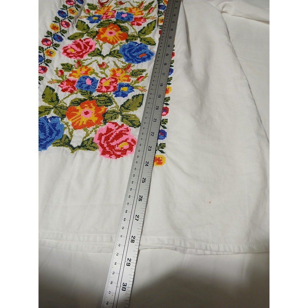 Royal Moda Womens White Floral Cross Stitch Embroidered Cotton Peasant Blouse L - Picture 5 of 8